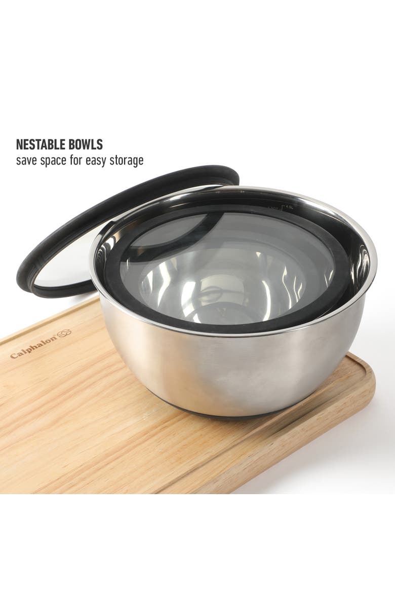 Orbit 3-Piece Stainless Steel Mixing Bowl Set with Glass Lids, Alternate, color, Silver