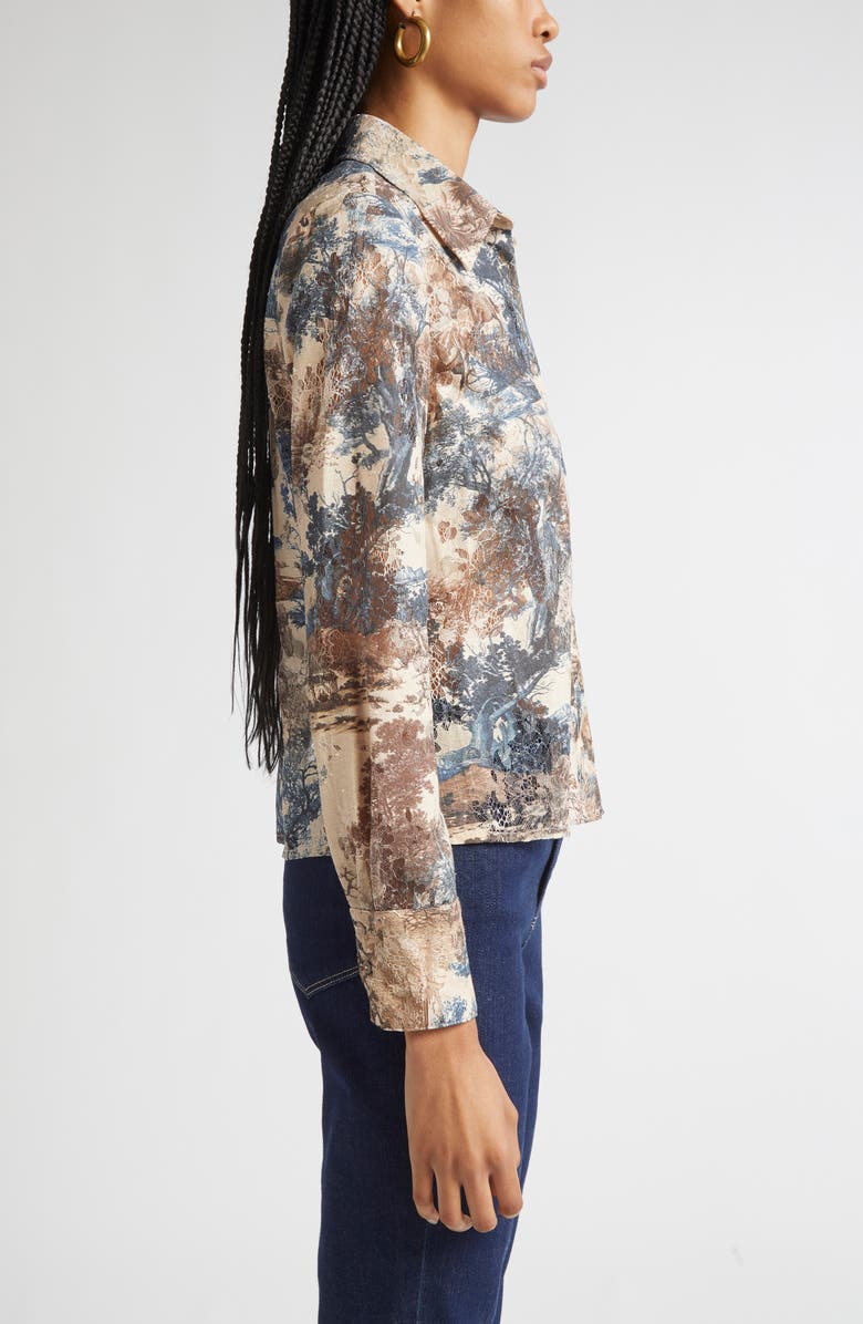 L'AGENCE Maia Printed Lace Button-Up Shirt, Alternate, color, Tan Mountain Western Toile