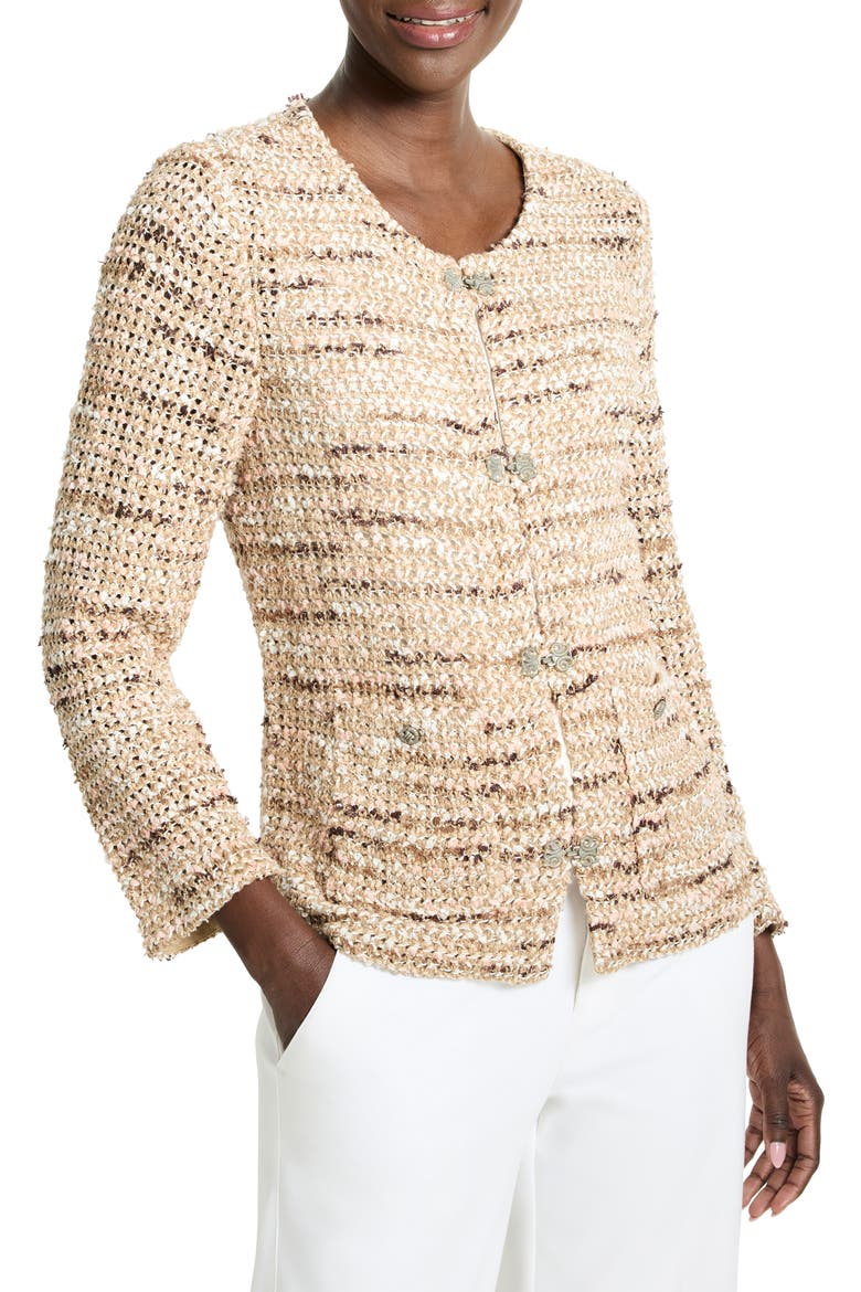 Tonal Mix Open Stitch Cotton Blend Knit Jacket, Main, color, NEUTRAL MULTI