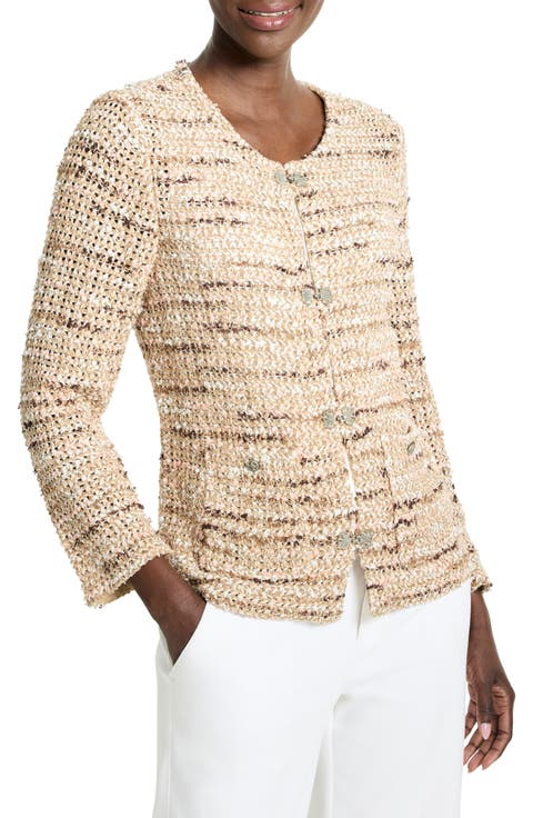 Tonal Mix Open Stitch Cotton Blend Knit Jacket