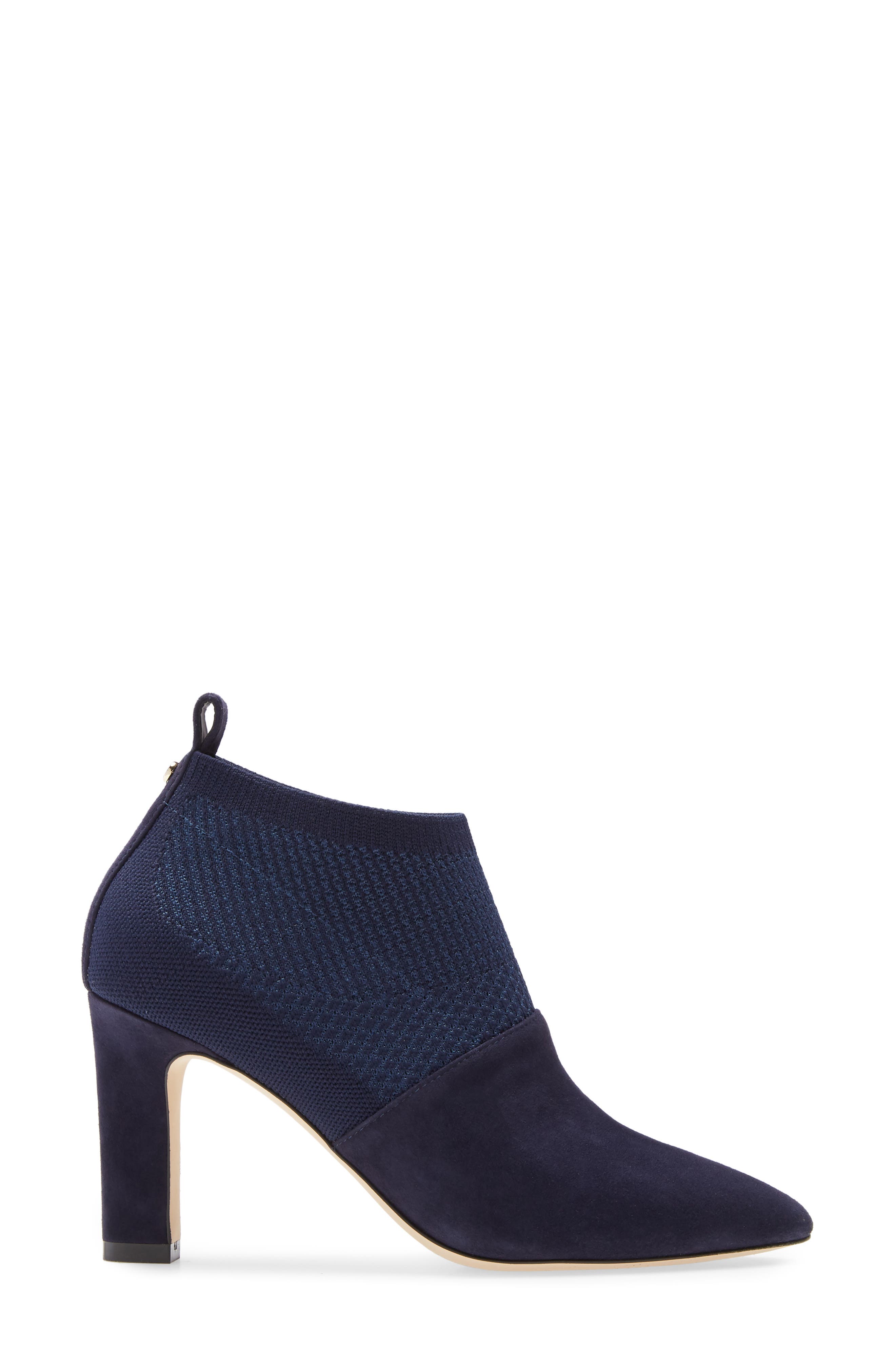 Vannie Pointed Toe Bootie, Alternate, color, MARINE BLUE KNIT/ SUEDE
