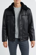 UGG® Thayden Luxefluff Faux Leather Jacket with Faux Shearling Collar