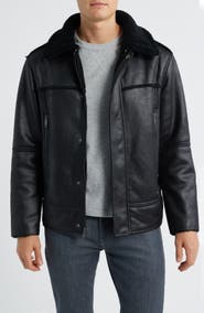 UGG® Thayden Luxefluff Faux Leather Jacket with Faux Shearling Collar