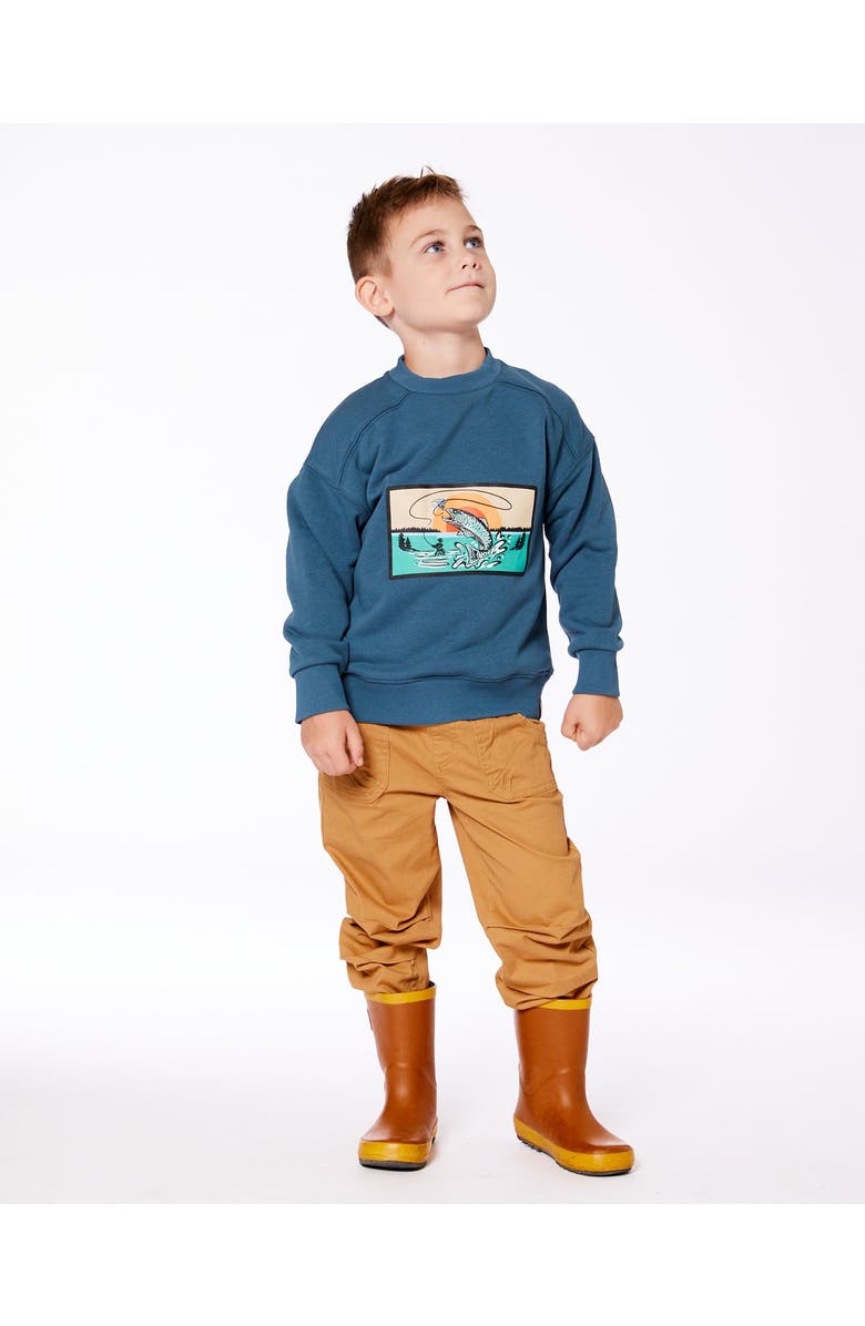 Deux par Deux Little Boy's Pullover French Terry Graphic Sweatshirt Teal And Peach, Alternate, color, 