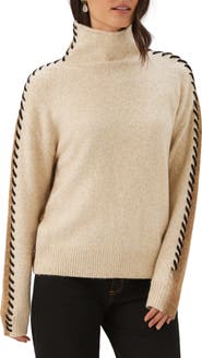 Karen Kane Contrast Stitch Turtleneck Sweater