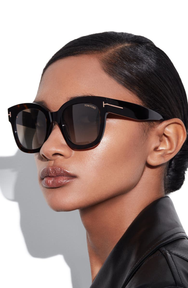 TOM FORD Beatrix 52mm Polarized Gradient Square Sunglasses, Alternate, color, Dark Havana / Brown