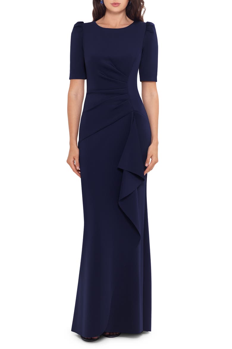 Ruffle Puff Sleeve Gown, Main, color, MIDNIGHT