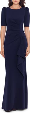 Xscape Evenings Ruffle Puff Sleeve Gown