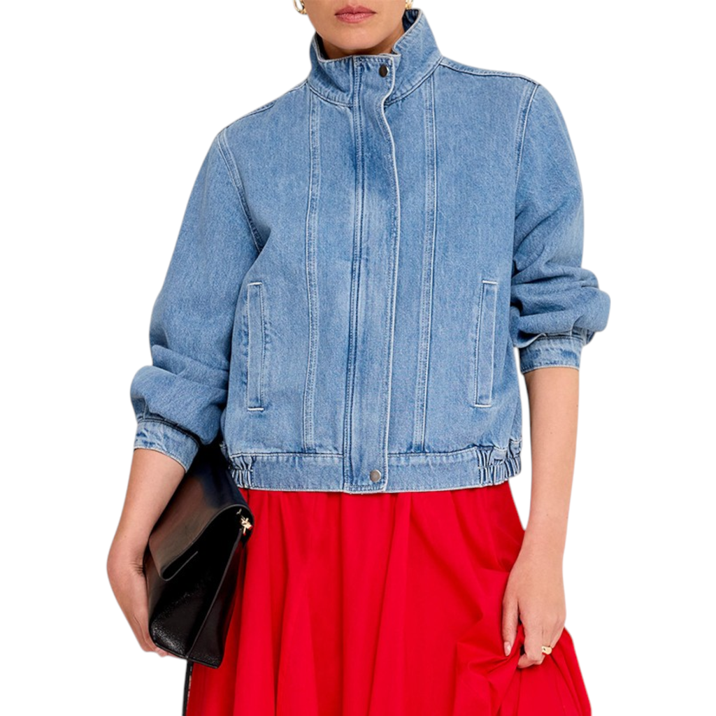 Mint Velvet Denim Bomber Jacket In Blue