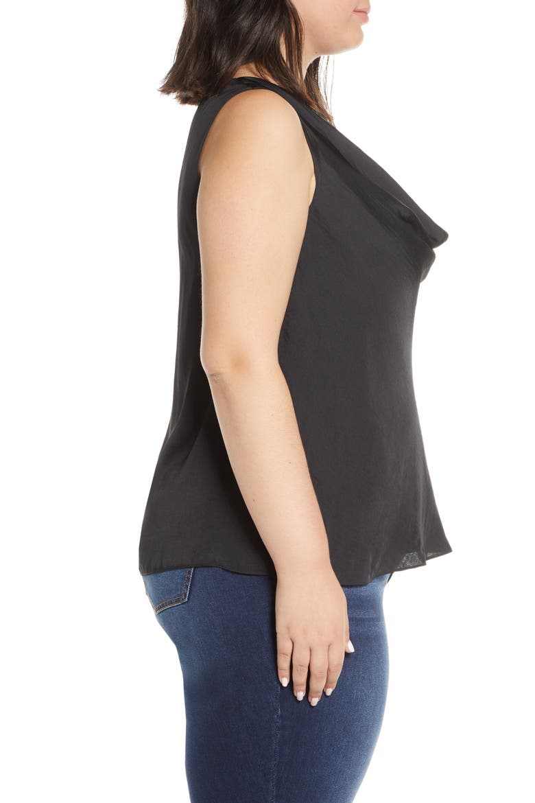Cowl Neck Rumple Satin Sleeveless Blouse, Alternate, color, 060-RICH BLACK