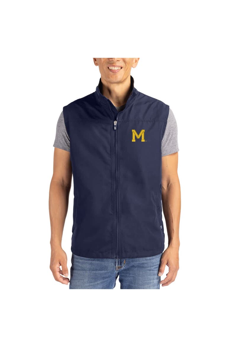 Men's Cutter & Buck Navy Michigan Wolverines Charter Eco Recycled Full-Zip Vest, Main, color, Navy