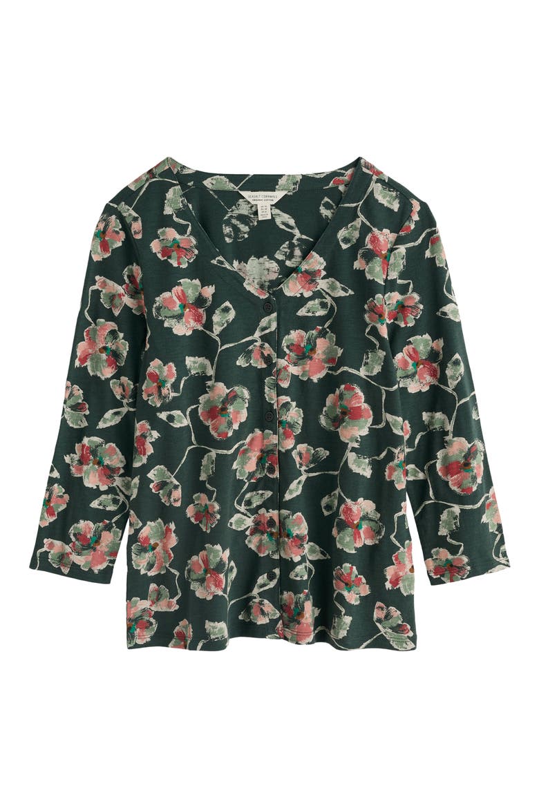 Studio Glass Organic Cotton Button-Up Top, Main, color, ARTIST CAMELLIA COPPICE