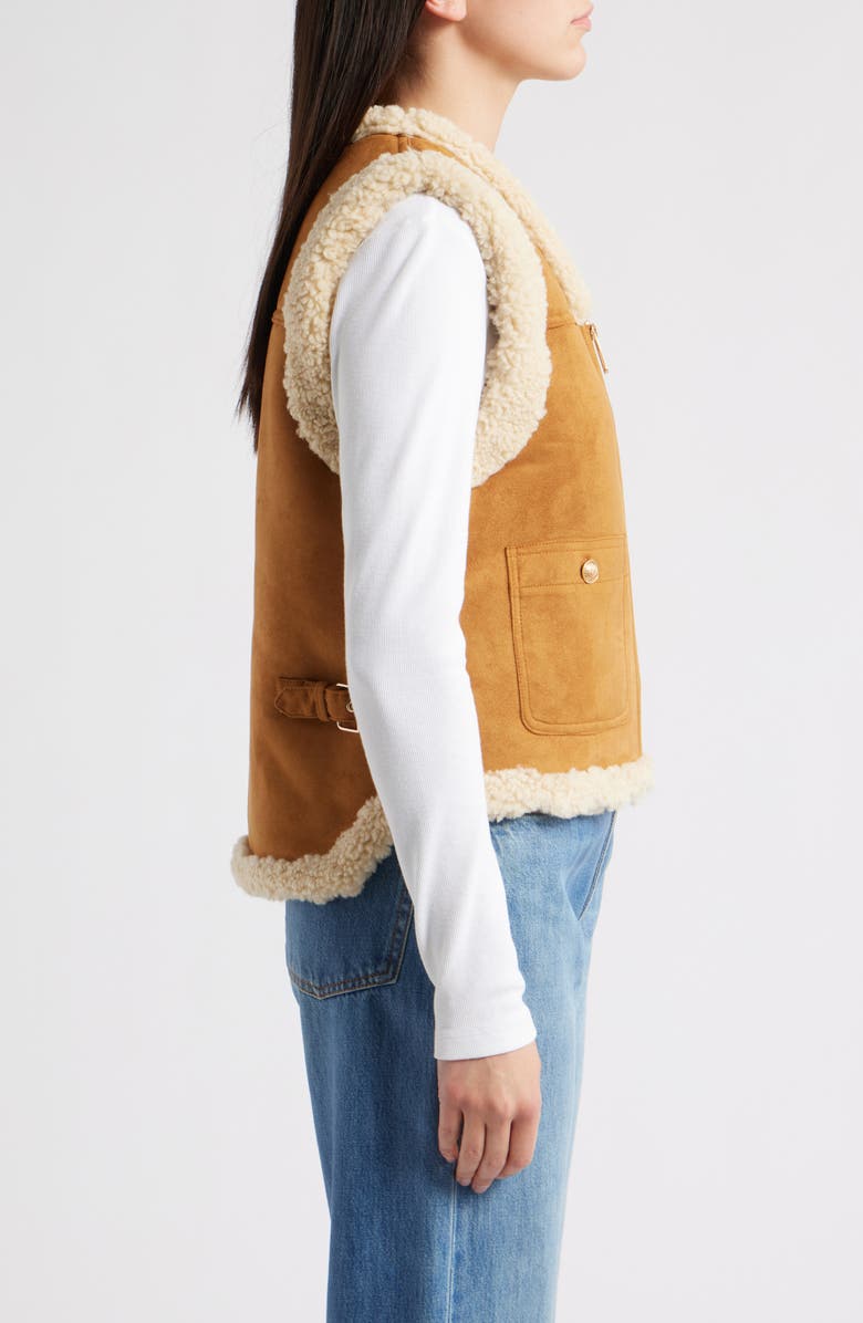Sam Edelman Faux Suede & Faux Shearling Vest, Alternate, color, Cognac/ Ivory