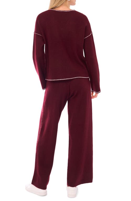 Vince Camuto V-neck Sweater & Pants Set In Burgundy