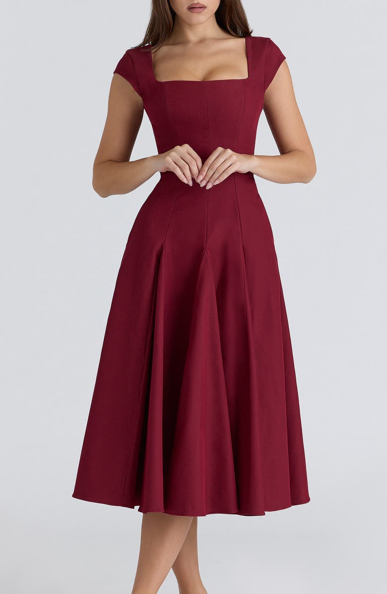 HOUSE OF CB Raise Square Neck Twill Midi Dress, Alternate, color, Wine