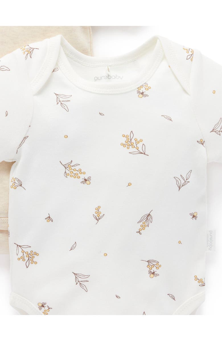 Purebaby 2 Pack Short Sleeve Bodysuit, Alternate, color, Wattle Bee Wheat Melange Pk