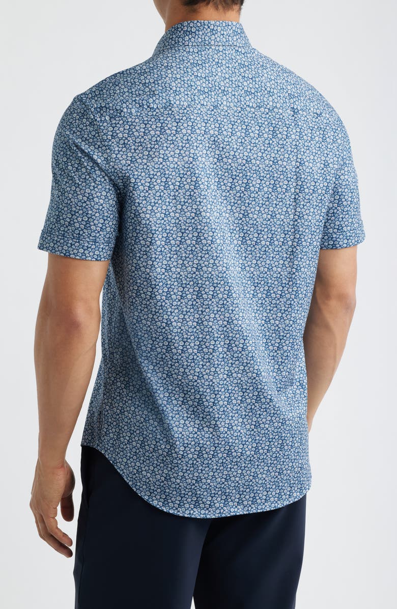 Bugatchi Miles OoohCotton<sup>®</sup> Floral Print Short Sleeve Button-Up Shirt, Alternate, color, Navy
