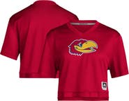 adidas Women's adidas Red Kansas Jayhawks Primegreen V-Neck Cropped Jersey
