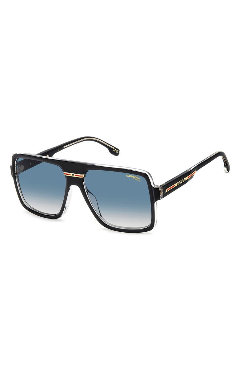 Carrera Eyewear Victory 59mm Gradient Rectangular Flat Top Sunglasses, Alternate, color, Black Crystal/ Dark Blue