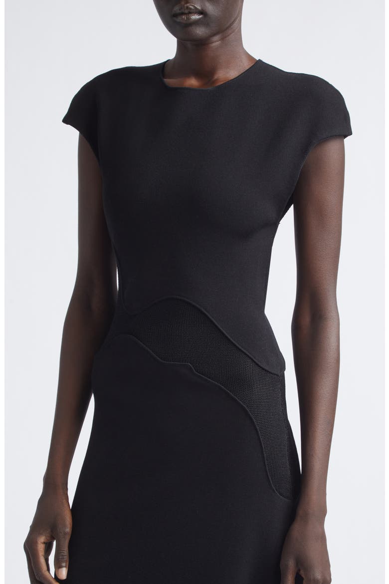 Maissa Stretch Crepe & Mesh Gown, Alternate, color, BLACK