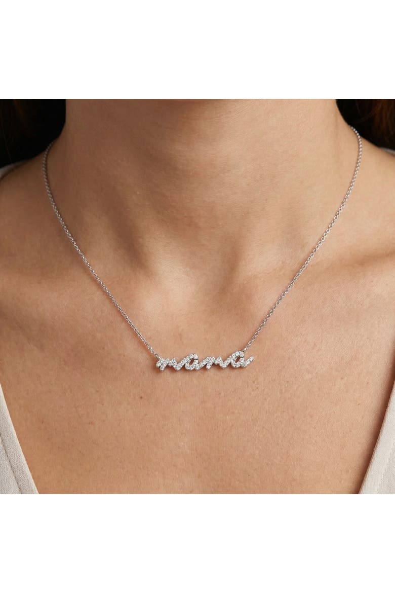 Diamond Script Mama Pendant Gold Necklace 1 1/2" Wide Lab Grown, Alternate, color, 10k Yellow Gold