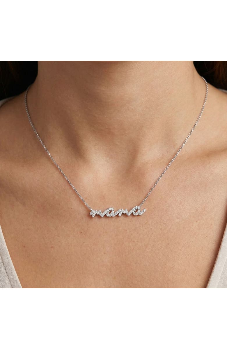 Bliss Diamond Diamond Script Mama Pendant Gold Necklace 1 1/2" Wide Lab Grown, Alternate, color, 10K White Gold