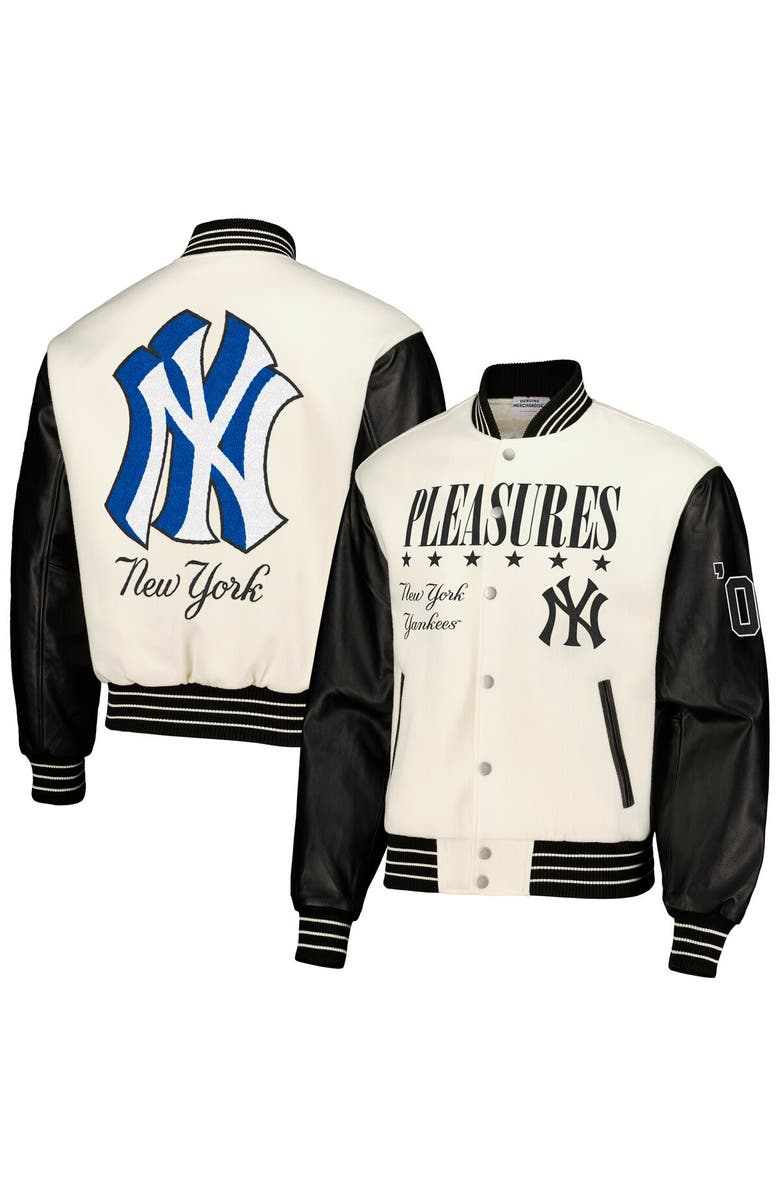 PLEASURES Men's PLEASURES White New York Yankees Full-Snap Varsity Jacket, Main, color, 