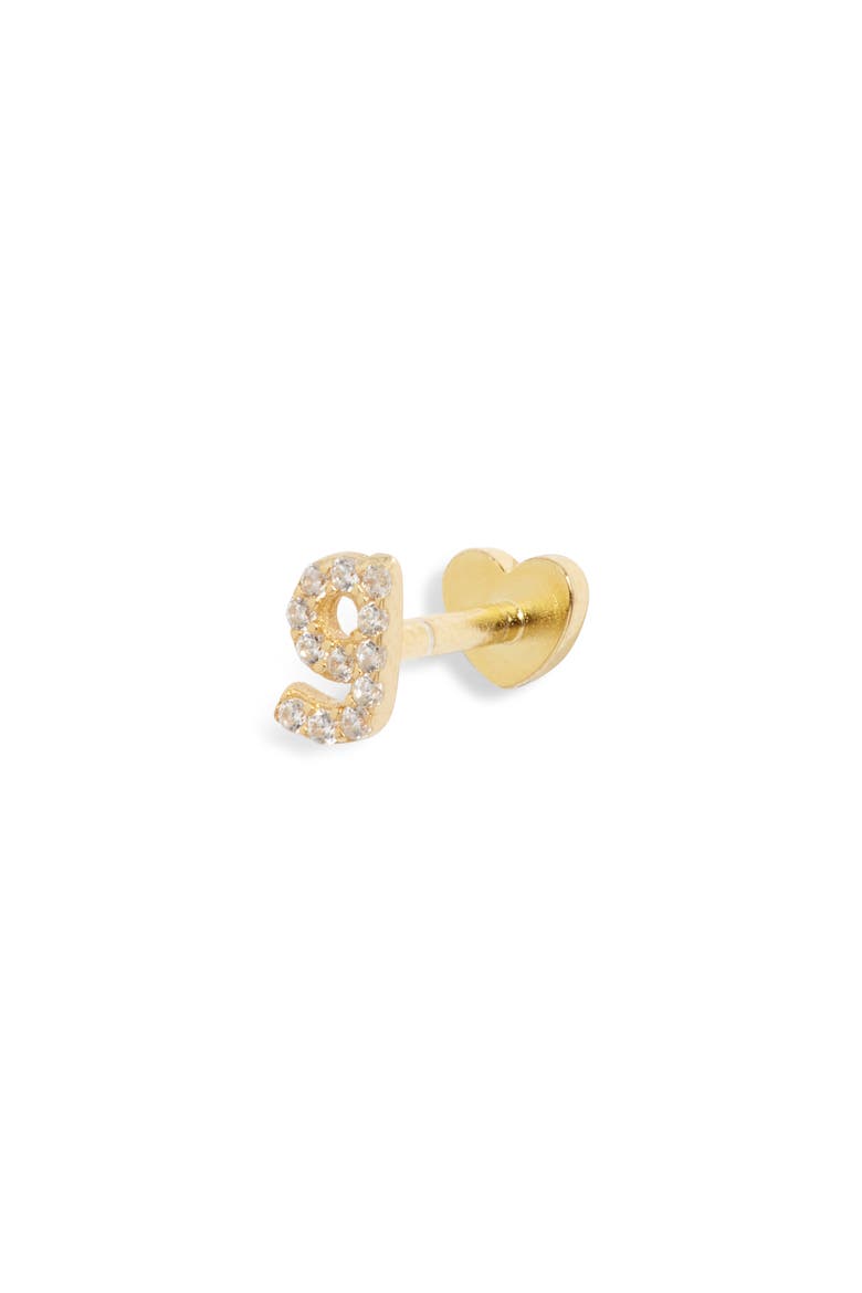 Pavé Cubic Zirconia Initial G Flatback Stud Earring, Main, color, GOLD