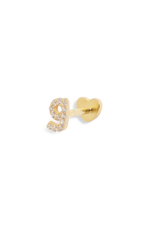 Pavé Cubic Zirconia Initial G Flatback Stud Earring