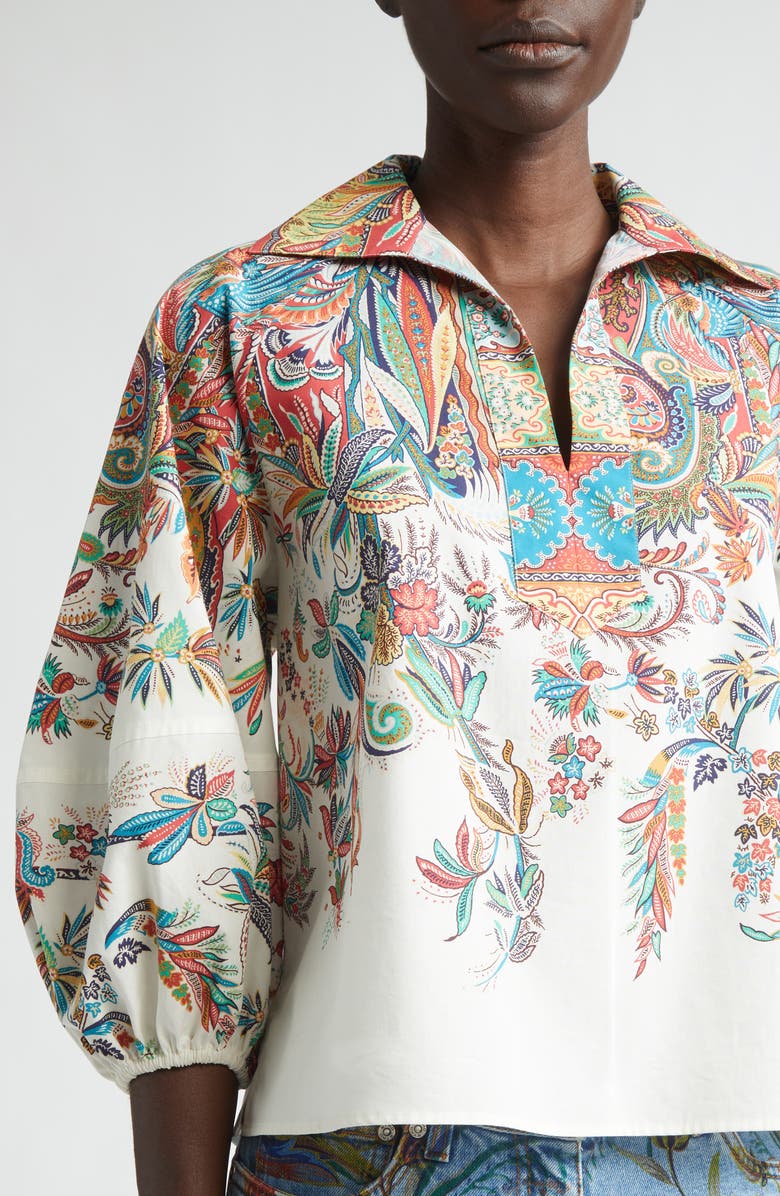 Etro Floral Paisley Cotton Top, Alternate, color, Print On White Base