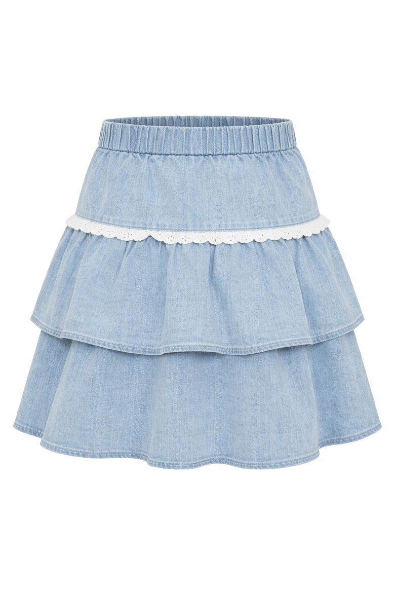 Girl Denim Tiered Skirt - Light Denim, Main, color, Light Denim