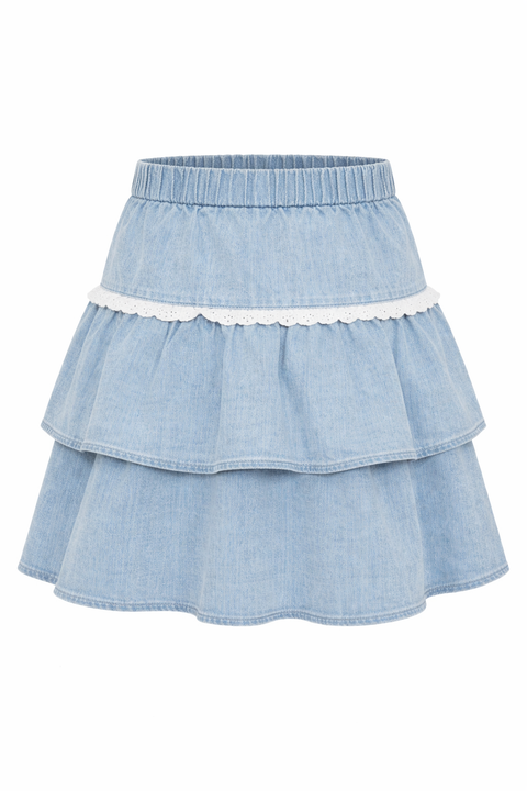 Girl Denim Tiered Skirt - Light Denim