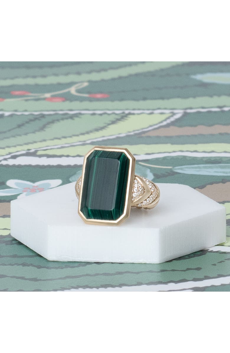Campbell + Charlotte Spark Chevron Emerald Cut Cocktail Ring, Alternate, color, Malachite & Diamond-Gold