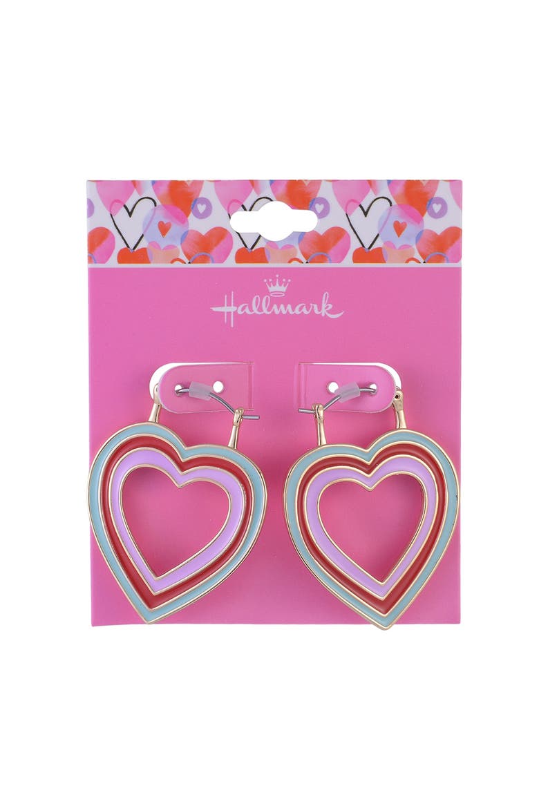 Enamel Heart Hoop Earrings, Alternate, color, Red