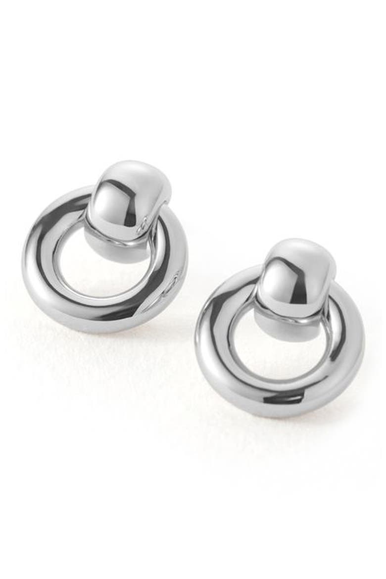 Faye Mini Puffy Knocker Earrings, Main, color, HIGH POLISH SILVER