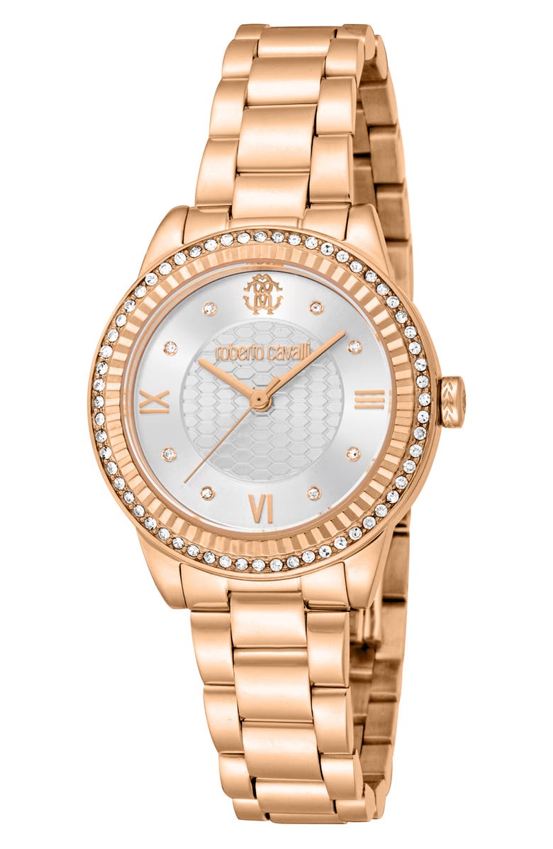 Roberto Cavalli Crystal Bracelet Watch, 30mm, Main, color, Rose Gold