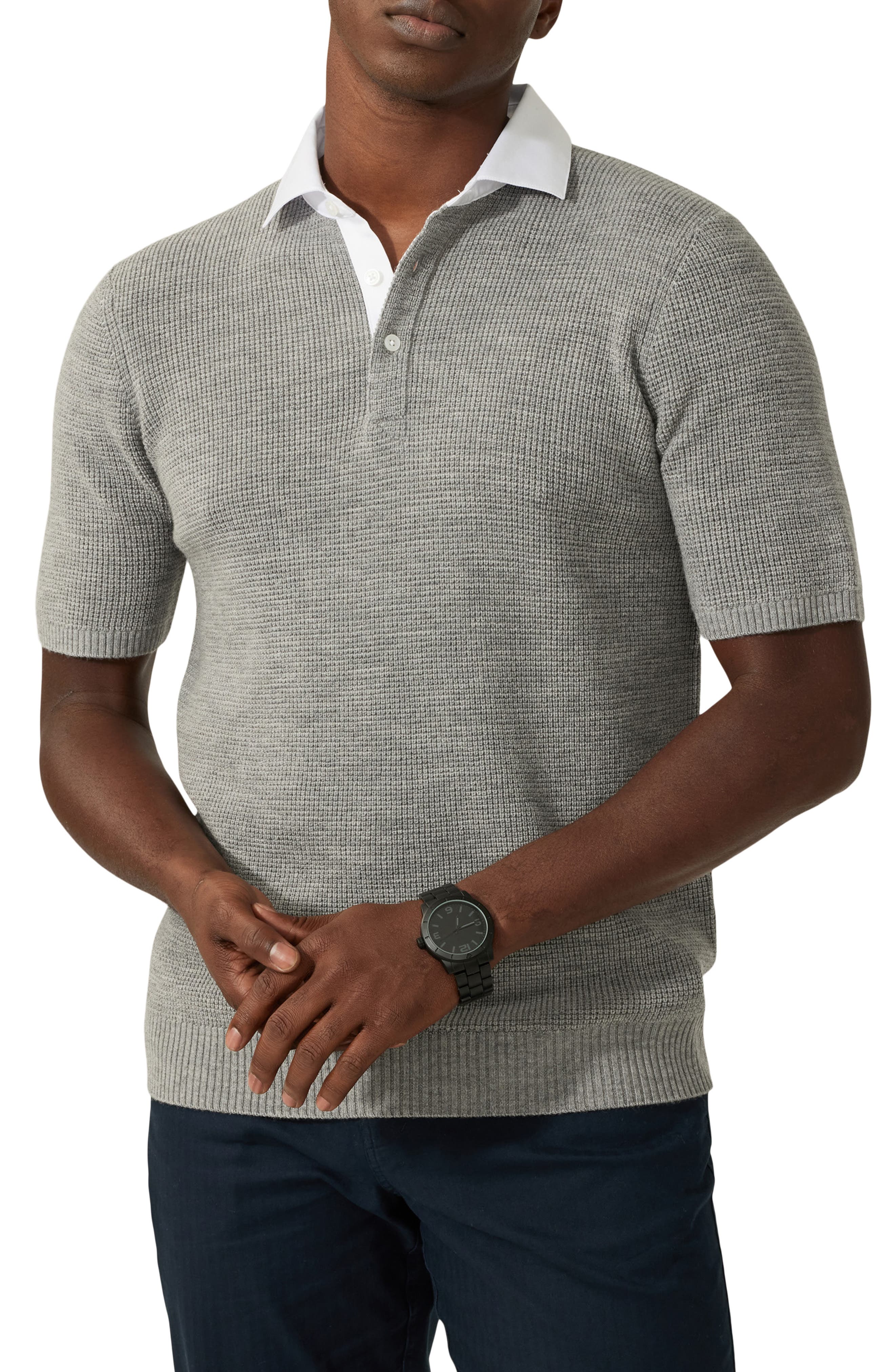 Good Man Brand Woven Collar Wool Polo Sweater