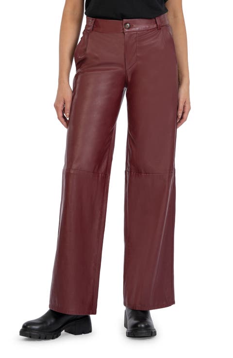 Jean High Waist Faux Leather Wide Leg Trousers