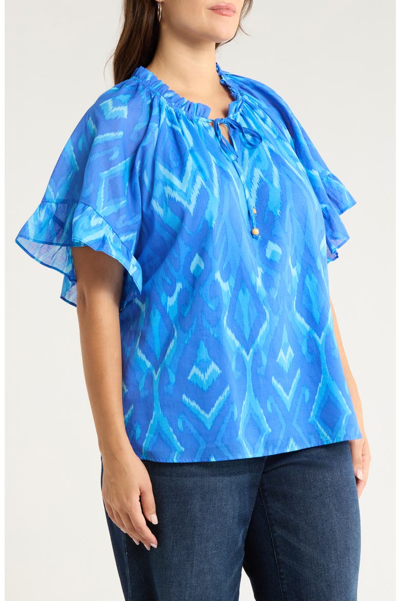 Carys Print Tie Neck Top, Alternate, color, BLUES-MULTI