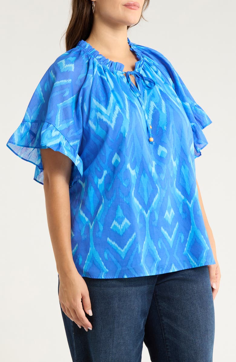 SUGARLIPS Carys Print Tie Neck Top, Alternate, color, Blues-Multi