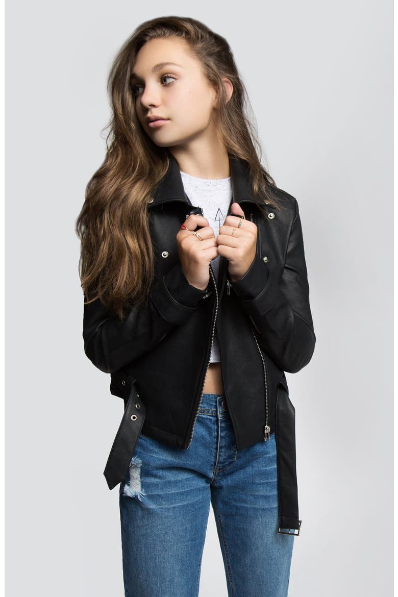 Faux Leather Moto Jacket, Alternate, color, BLACK