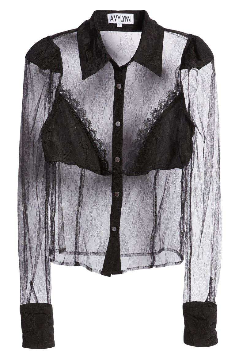 Chesil Sheer Mesh Shirt, Alternate, color, BLACK