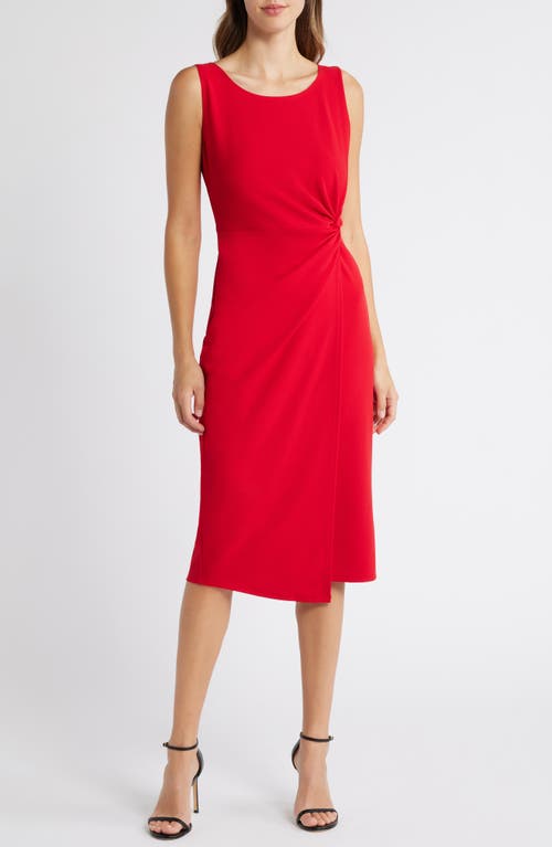 Connected Apparel Side Knot Sleeveless Sheath Midi Dress in Red 