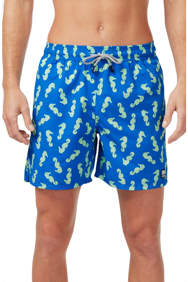 Seahorse Print Swim Trunks, Main, color, NAVY/ PALE GREEN