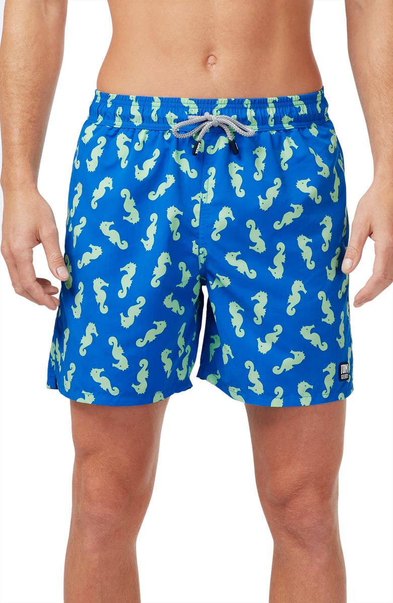 Tom & Teddy Seahorse Print Swim Trunks, Main, color, 