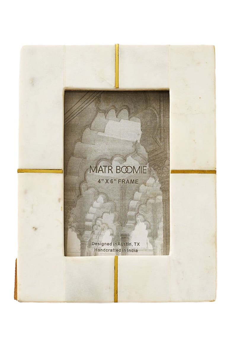 Sammita White Picture Frame - Carved Marble Brass Inlay, Main, color, White - 4x6