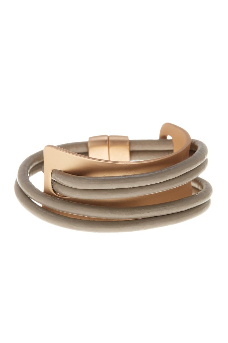 Taupe Gladiator Wrap Leather Bracelet, Main, color, taupe