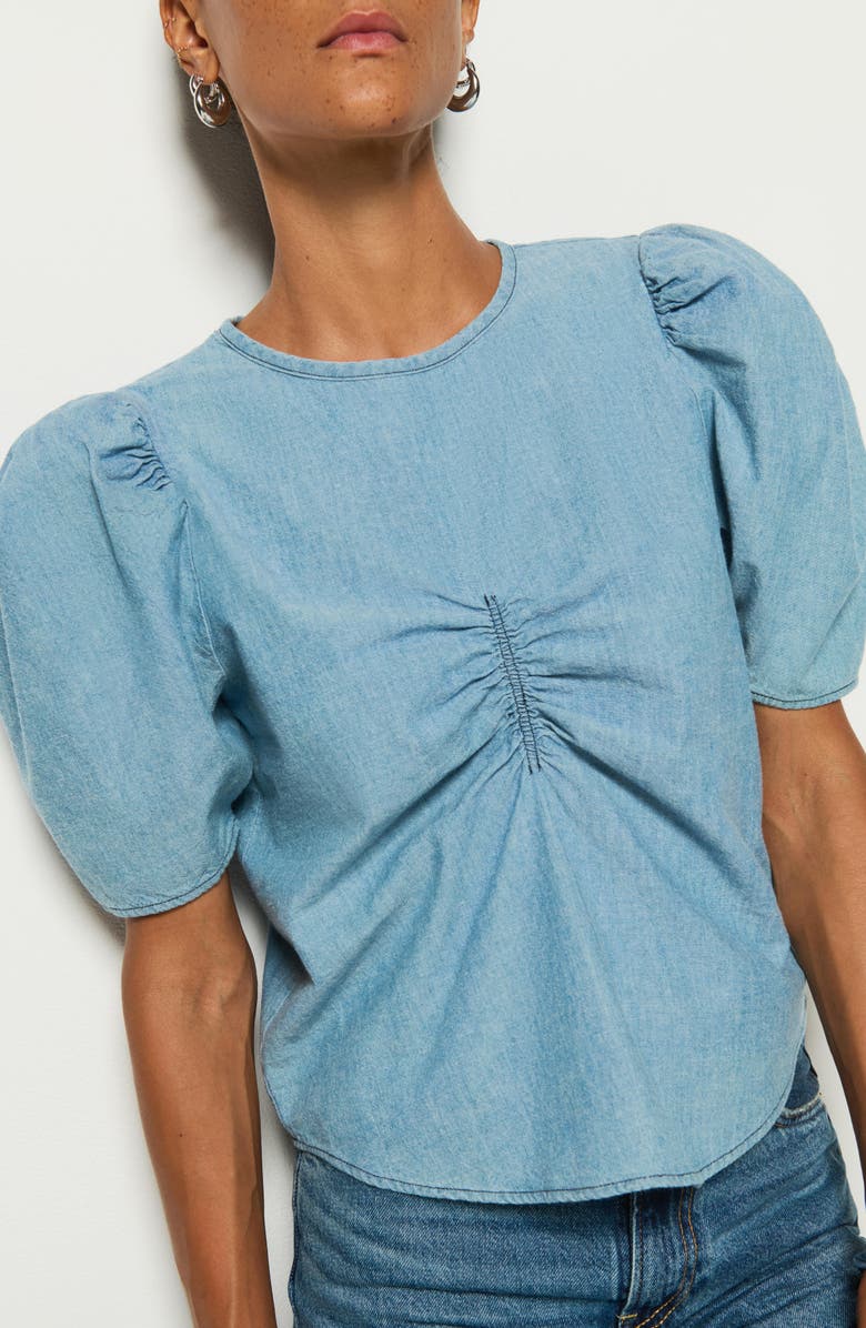 Nation LTD Cecily Center Ruched Organic Cotton Top, Alternate, color, Blue Chambray Faded Blue