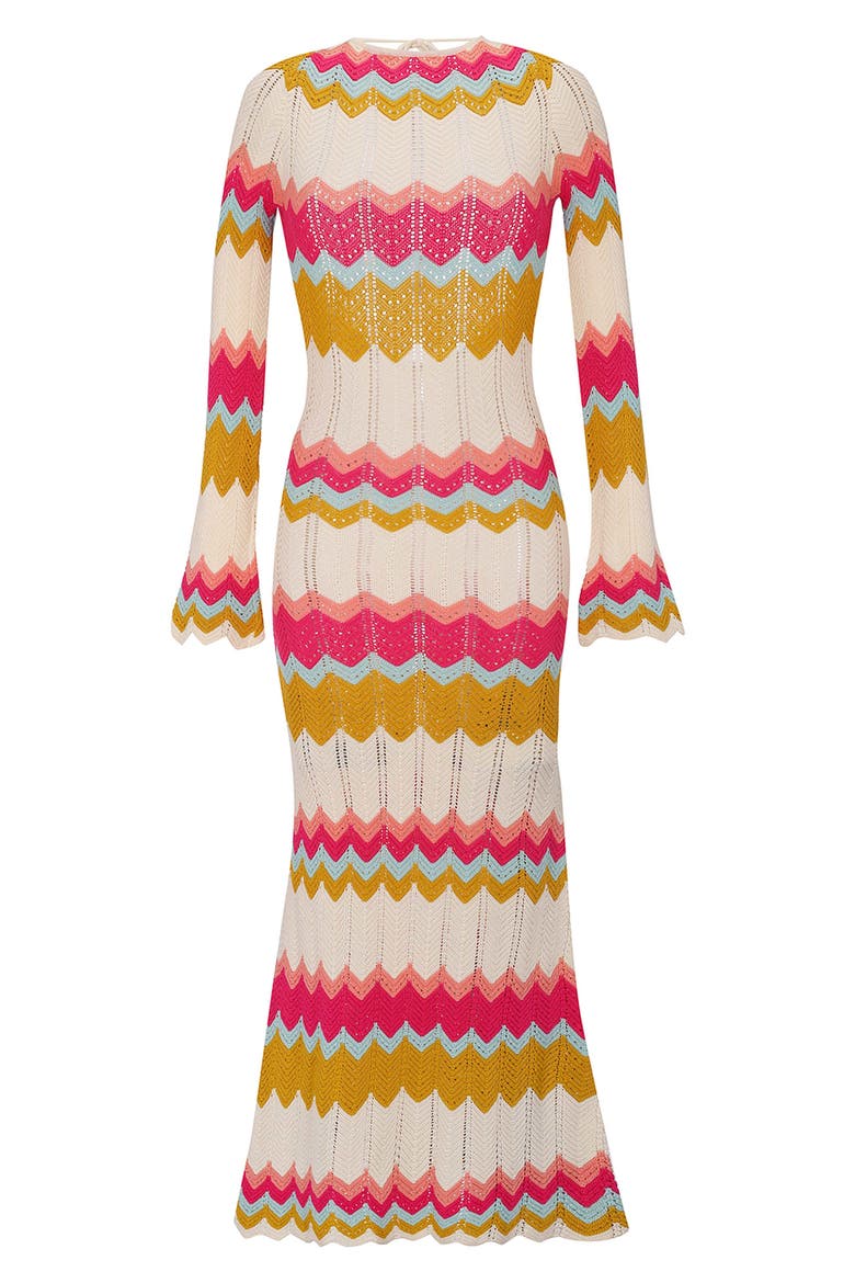 Piper Long Sleeve Herringbone Pointelle Cover-Up Sweater Dress, Alternate, color, PINK MULTI
