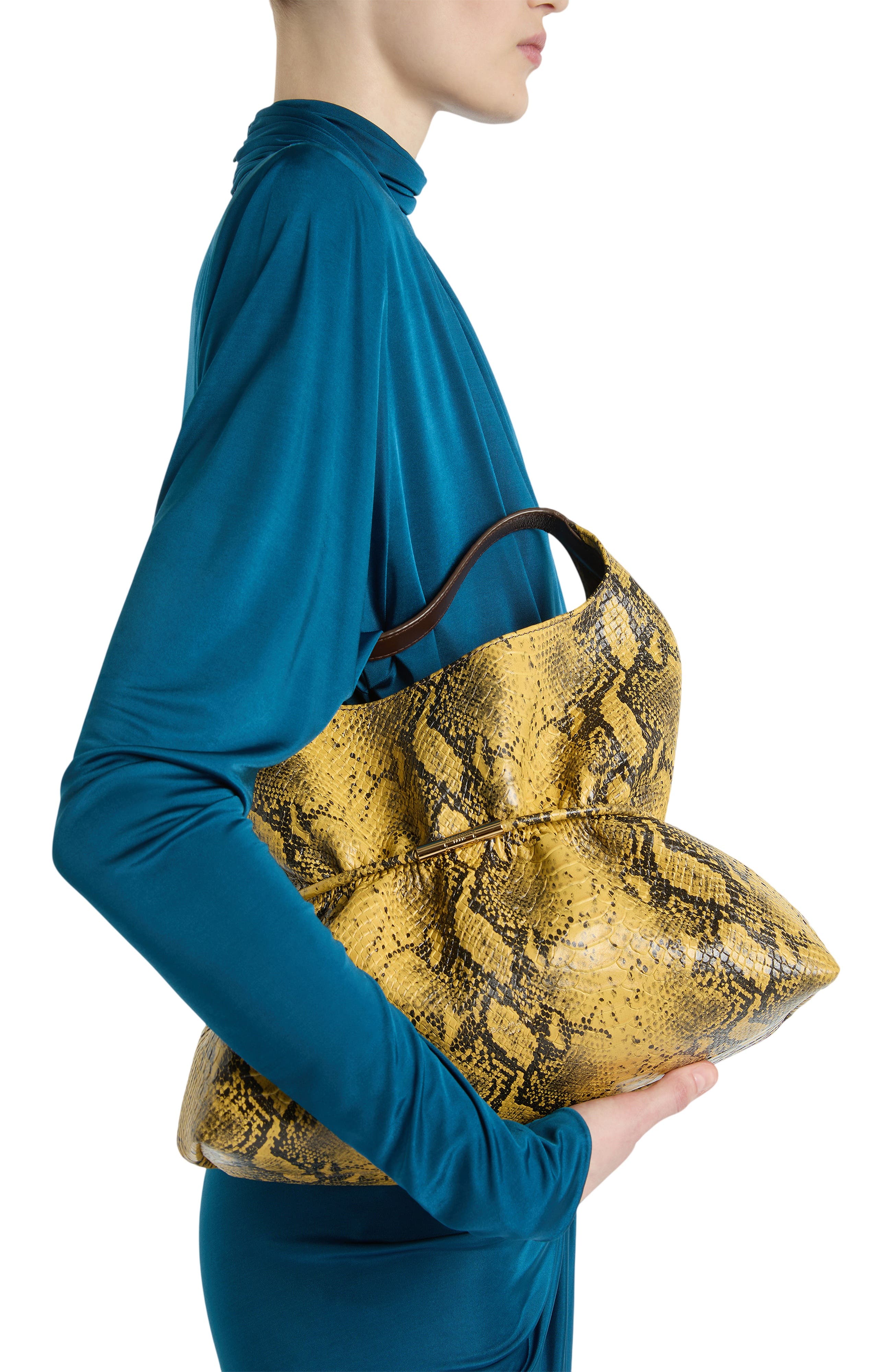 Sphynx Medium Bag in Python-Effect Leather, Alternate, color, yellow